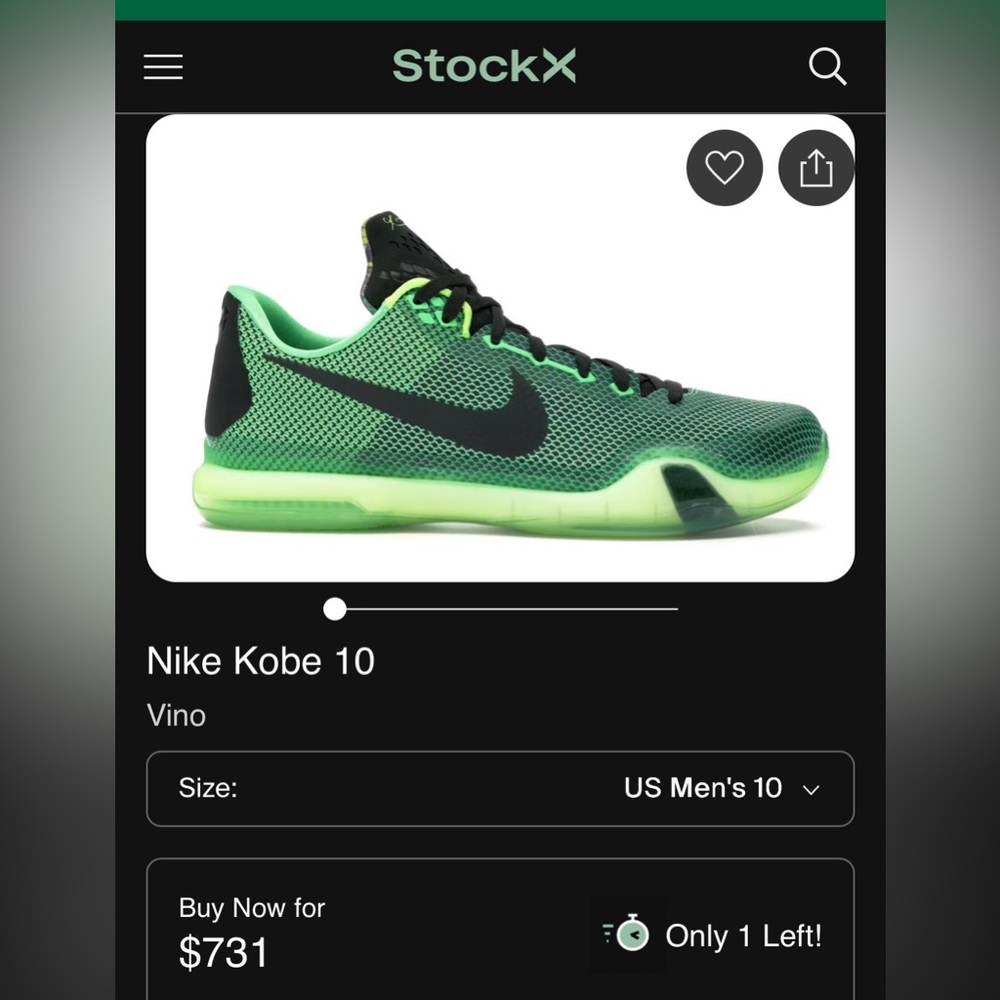 Nike Kobe X 10 Vino Green RARE! Poison Green shoes sneakers Basketball size 9